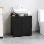 HOMCOM Under Sink Cabinet with 2 Doors and Shelf, Pedestal Sink Bathroom Vanity Furniture, Black - Image 10