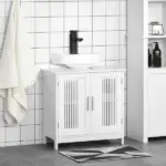 Kleankin Under Sink Storage Cabinet Bathroom 2 Doors Shelf White Pedestal Vanity Organizer - Image 2