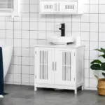 Kleankin Under Sink Storage Cabinet Bathroom 2 Doors Shelf White Pedestal Vanity Organizer - Image 15