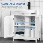 Kleankin Under Sink Storage Cabinet Bathroom 2 Doors Shelf White Pedestal Vanity Organizer - Image 5