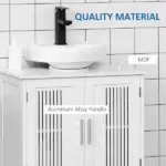 Kleankin Under Sink Storage Cabinet Bathroom 2 Doors Shelf White Pedestal Vanity Organizer - Image 6