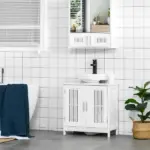 Kleankin Under Sink Storage Cabinet Bathroom 2 Doors Shelf White Pedestal Vanity Organizer - Image 8