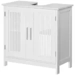 Kleankin Under Sink Storage Cabinet Bathroom 2 Doors Shelf White Pedestal Vanity Organizer - Image 9