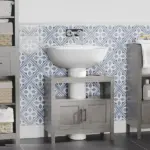 Under Sink Storage Cabinet Pedestal Bathroom Vanity 2 Doors Shelf Organizer Gray - Image 2