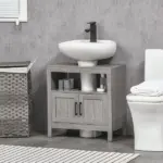 Under Sink Storage Cabinet Pedestal Bathroom Vanity 2 Doors Shelf Organizer Gray - Image 11