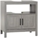 Under Sink Storage Cabinet Pedestal Bathroom Vanity 2 Doors Shelf Organizer Gray - Image 12
