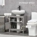 Under Sink Storage Cabinet Pedestal Bathroom Vanity 2 Doors Shelf Organizer Gray - Image 5