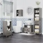 Under Sink Storage Cabinet Pedestal Bathroom Vanity 2 Doors Shelf Organizer Gray - Image 6