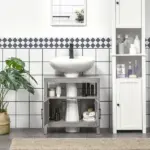 Under Sink Storage Cabinet Pedestal Bathroom Vanity 2 Doors Shelf Organizer Gray - Image 7