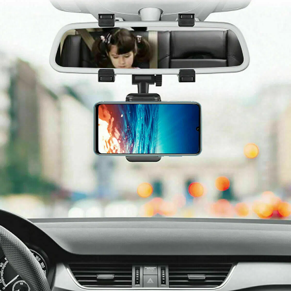 360 Degree Rearview Mirror Mount Phone Holder for Car GPS Devices