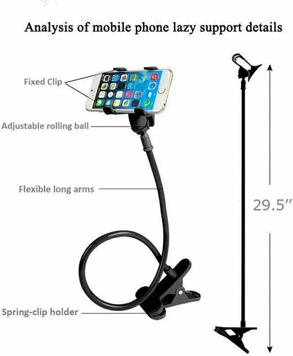 Flexible Gooseneck Phone Holder with Bed Desk Table Clamp