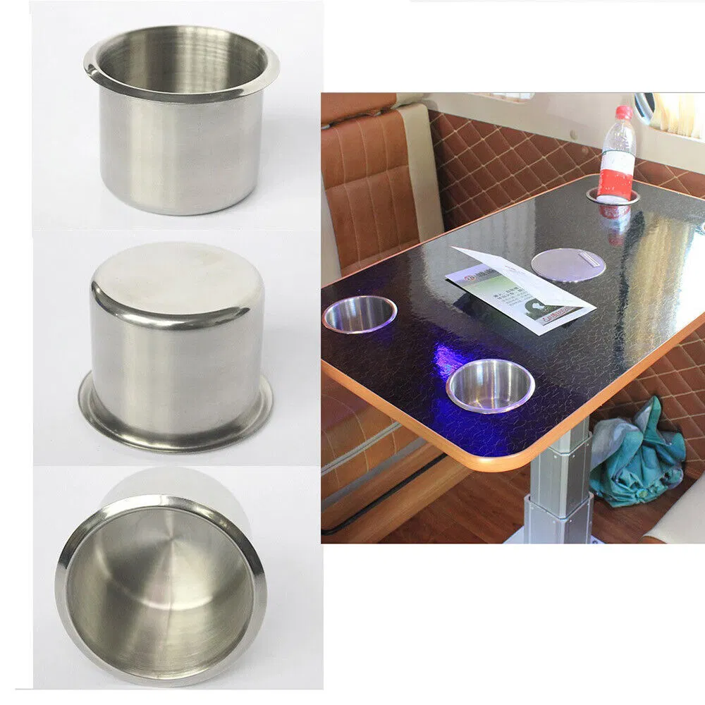 2 Pack Stainless Steel Recessed Cup Holders for Car Boat RV and Marine Use