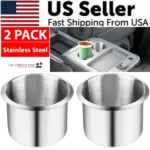 2 Pack Stainless Steel Recessed Cup Holders for Car Boat RV and Marine Use