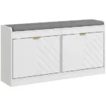 HOMCOM Upholstered Shoe Rack Bench Narrow with 2 Flip Drawers for 8 Pairs - Image 11