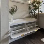 HOMCOM Upholstered Shoe Rack Bench Narrow with 2 Flip Drawers for 8 Pairs - Image 13