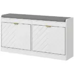 HOMCOM Upholstered Shoe Rack Bench Narrow with 2 Flip Drawers for 8 Pairs