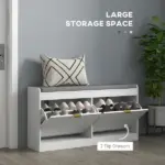 HOMCOM Upholstered Shoe Rack Bench Narrow with 2 Flip Drawers for 8 Pairs - Image 4