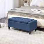 HOMCOM Upholstered Storage Ottoman Bench, Button Tufted Ottoman with Hidden Storage, Lift Top for Living Room, Dark Blue - Image 2