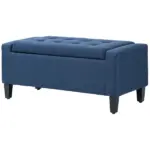 HOMCOM Upholstered Storage Ottoman Bench, Button Tufted Ottoman with Hidden Storage, Lift Top for Living Room, Dark Blue