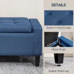 HOMCOM Upholstered Storage Ottoman Bench, Button Tufted Ottoman with Hidden Storage, Lift Top for Living Room, Dark Blue - Image 5
