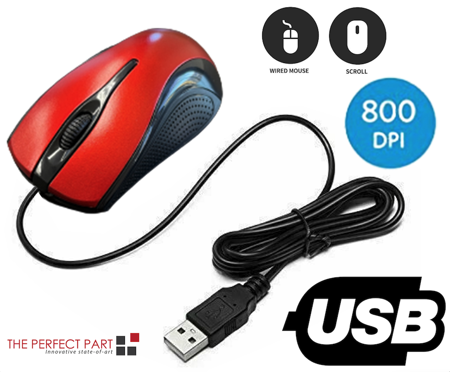 USB 2.0 Wired Optical Mouse with Scroll Wheel Red