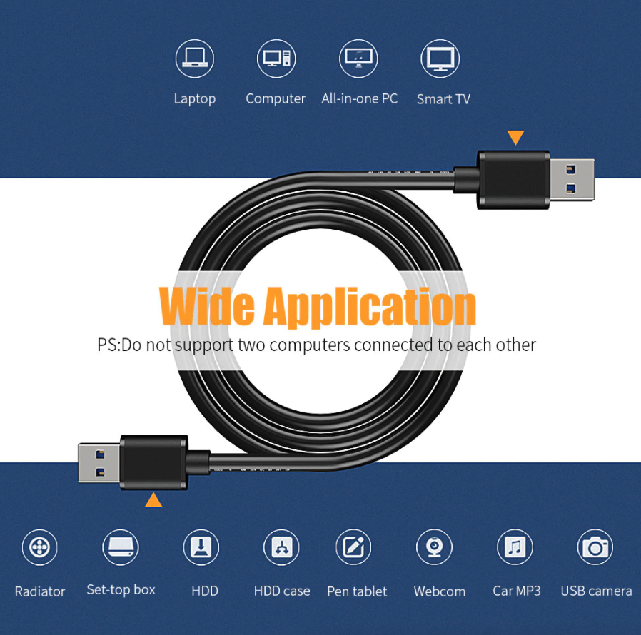 6 Foot USB 3.0 Type-A Male to Male Data Cable, Up to 5Gbps