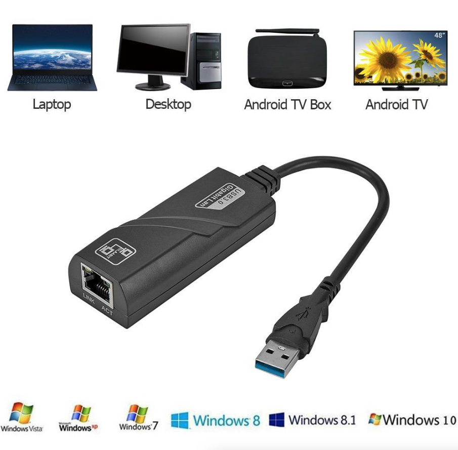 USB 3.0 to Gigabit Ethernet Adapter, 1000Mbps RJ45