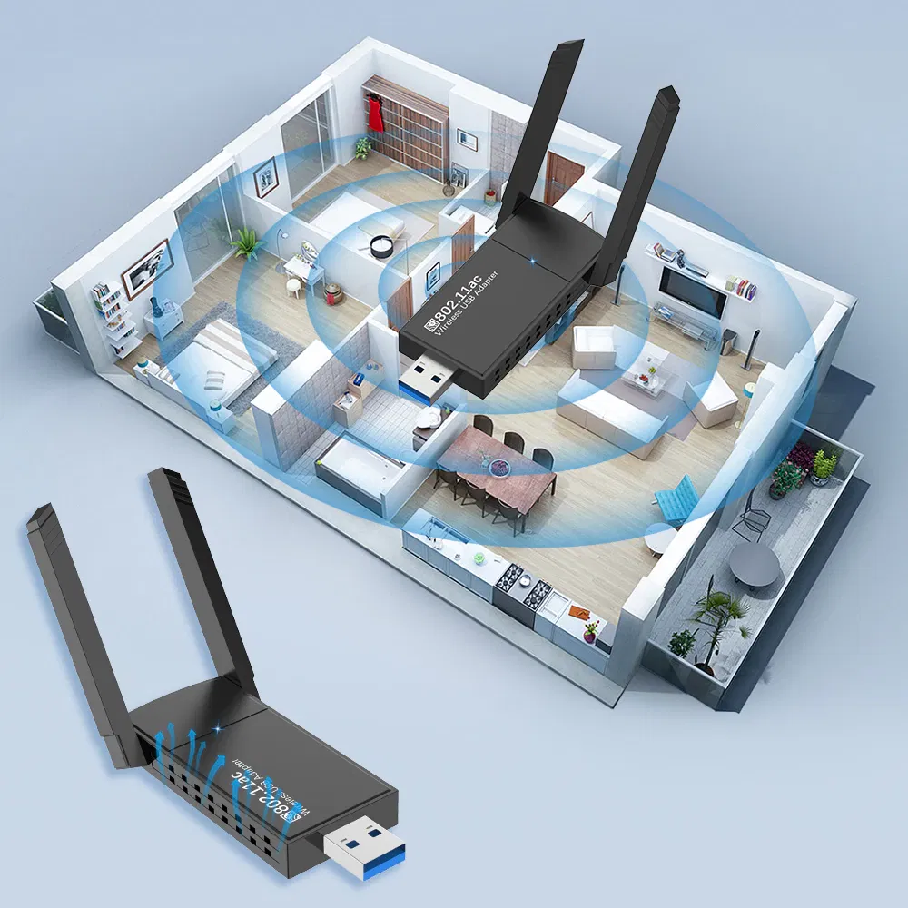 AC1300 USB 3.0 Dual Band WiFi Adapter with Dual 5dBi Antennas