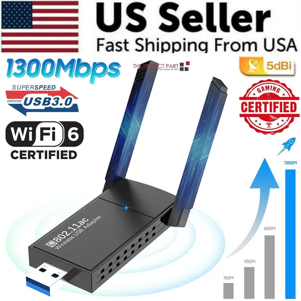 usb-30-wireless-wifi-adapter-1300mbps-long-range-dongle-dual-band-5ghz-network-6.webp AC1300 USB 3.0 Dual Band WiFi Adapter with Dual 5dBi Antennas - Image 1