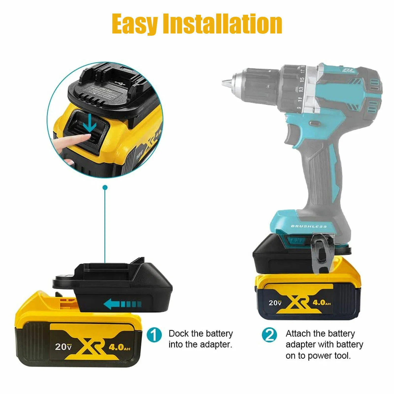 Battery Adapter for DeWalt 20V or Milwaukee M18 to Makita 18V Tools