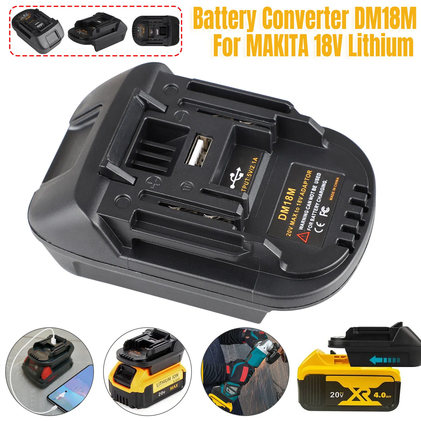 Battery Adapter for DeWalt 20V or Milwaukee M18 to Makita 18V Tools