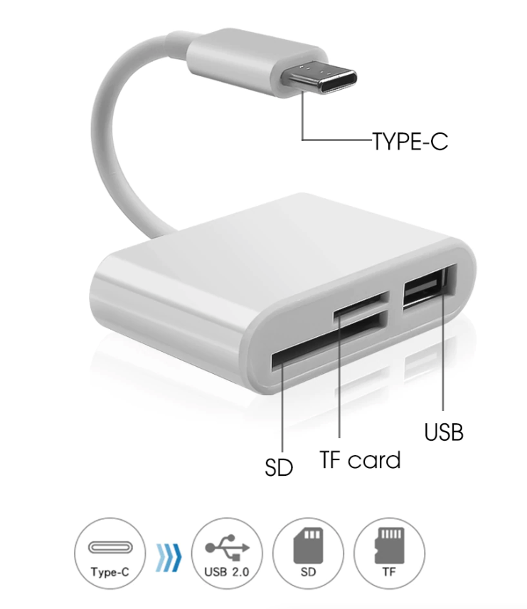 USB-C 3-in-1 Hub with USB 3.0 SD and MicroSD Card Reader