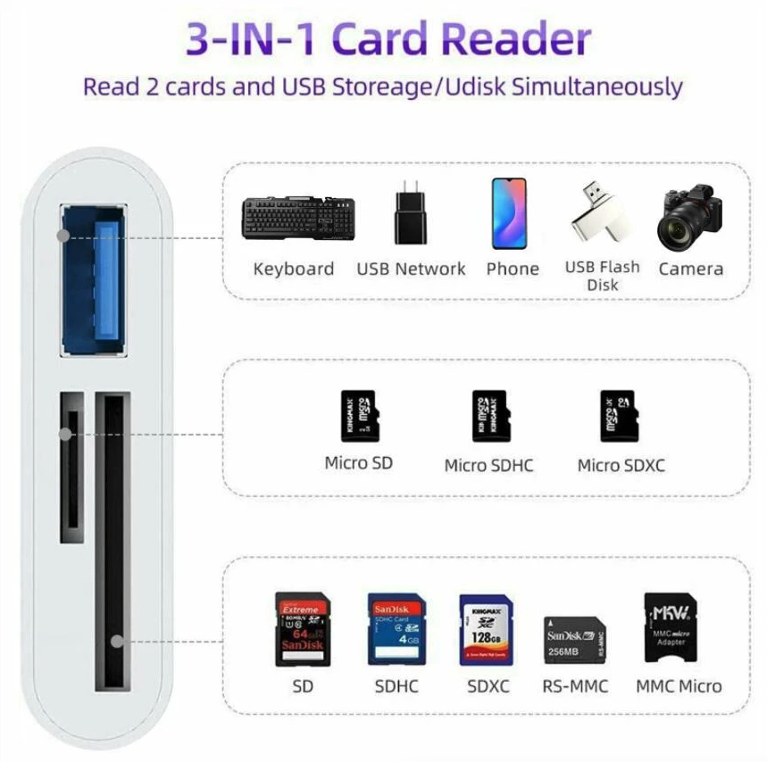 USB-C 3-in-1 Hub with USB 3.0 SD and MicroSD Card Reader