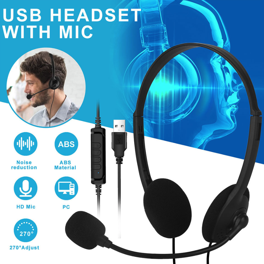 USB Computer Headset with Noise Reducing Microphone for Calls and Chat