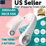 Portable USB C Rechargeable Bladeless Neck Fan with 2000mAh Battery