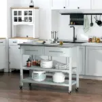Utility Trolley Cart, Gray, with Stainless Steel Top, 2 Drawers, Rolling Kitchen Island - Image 2