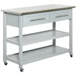 Utility Trolley Cart, Gray, with Stainless Steel Top, 2 Drawers, Rolling Kitchen Island