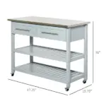 Utility Trolley Cart, Gray, with Stainless Steel Top, 2 Drawers, Rolling Kitchen Island - Image 3