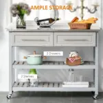 Utility Trolley Cart, Gray, with Stainless Steel Top, 2 Drawers, Rolling Kitchen Island - Image 5