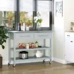 Utility Trolley Cart, Gray, with Stainless Steel Top, 2 Drawers, Rolling Kitchen Island - Image 10