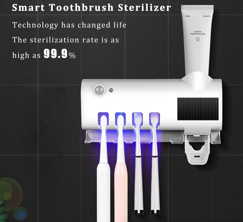 UV Toothbrush Holder with Automatic Toothpaste Dispenser
