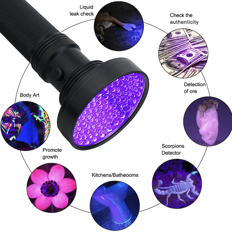 100 LED 395nm UV Blacklight Flashlight for Inspection