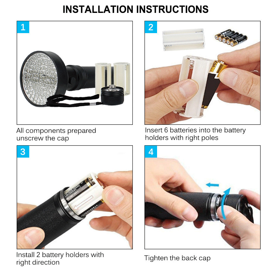 100 LED 395nm UV Blacklight Flashlight for Inspection