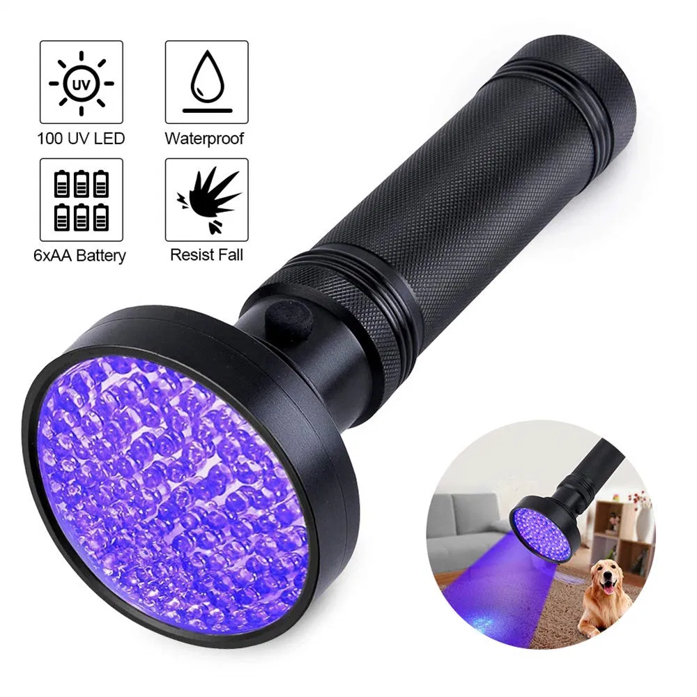 100 LED 395nm UV Blacklight Flashlight for Inspection