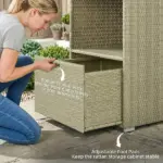 Outsunny Valet Pool Towel Rack, Water-Resistant PE Plastic Rattan Wicker Storage Organizer, 2 Shelves, 1 Basket Drawer Gradient Gray - Image 5