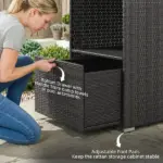 Outsunny Valet Pool Towel Rack, Water-Resistant PE Plastic Rattan Wicker Storage Organizer, 2 Shelves, 1 Basket Drawer Dark Brown - Image 5