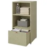 Outsunny Valet Pool Towel Rack, Water-Resistant PE Plastic Rattan Wicker Storage Organizer, 2 Shelves, 1 Basket Drawer Gradient Gray