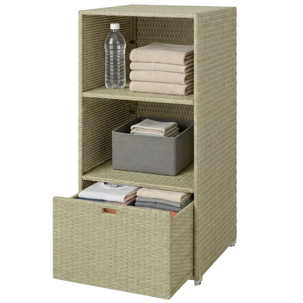 valet-pool-towel-rack-water-resistant-pe-plastic-rattan-wicker-storage-organizer-2-shelves-1-basket-drawer-7.webp Outsunny Valet Pool Towel Rack, Water-Resistant PE Plastic Rattan Wicker Storage Organizer, 2 Shelves, 1 Basket Drawer Gradient Gray - Image 1
