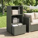 Valet Pool Towel Rack, Water-Resistant PE Plastic Rattan Wicker Storage Organizer, 2 Shelves, 1 Basket Drawer, Dark Gray - Image 6