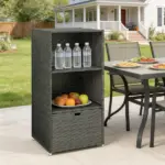 Valet Pool Towel Rack, Water-Resistant PE Plastic Rattan Wicker Storage Organizer, 2 Shelves, 1 Basket Drawer, Dark Gray - Image 7
